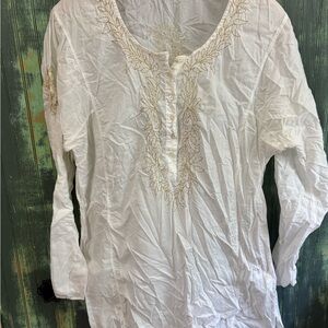 White Embroidered Women's Tunic Top